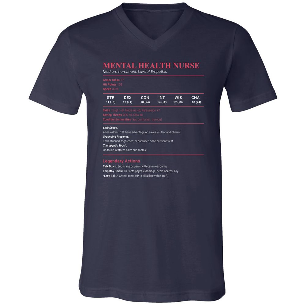 Mental Health Nurse Stats Unisex V-Neck T-Shirt - Navy - 2