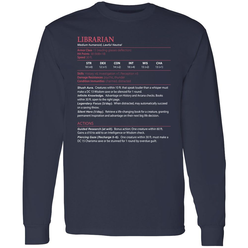 Librarian Stats Long Sleeve T-Shirt - Navy - 2