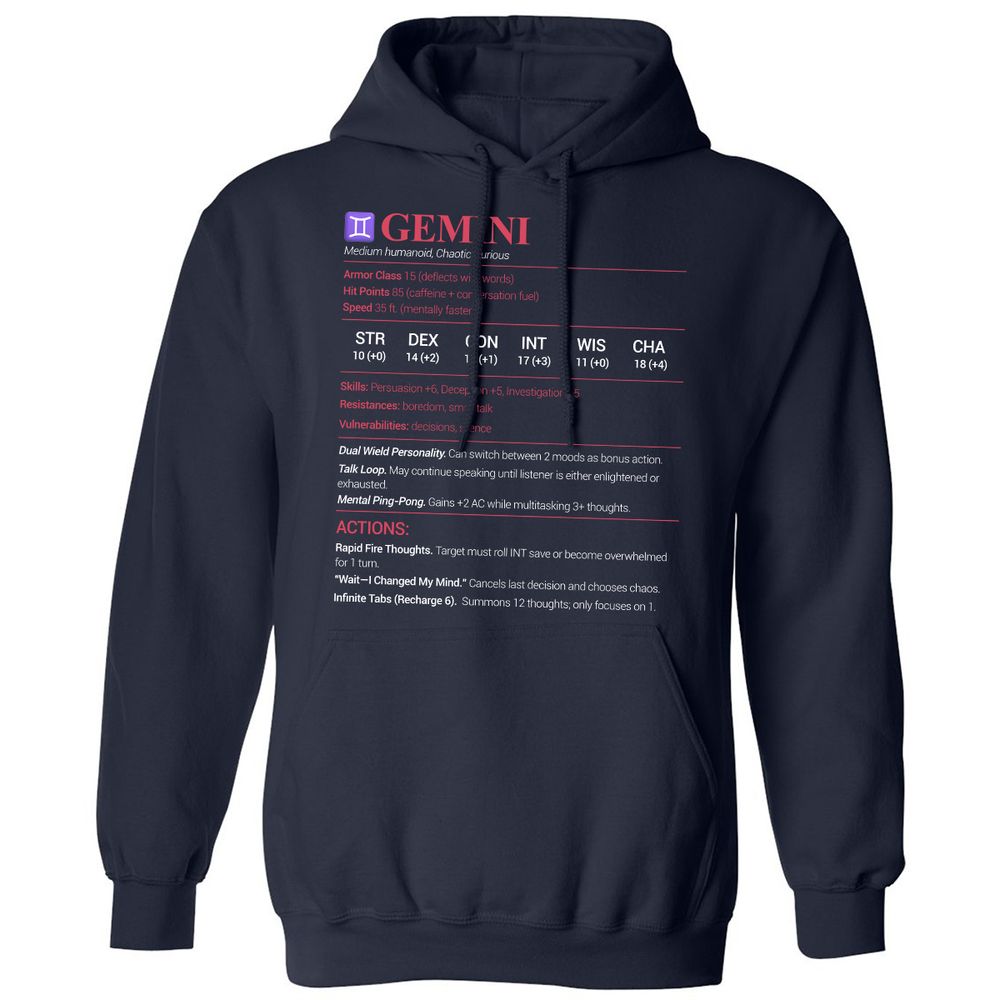 Gemini Stats Classic Unisex Hoodie - Navy - 2
