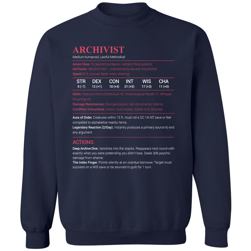 Archivist Stats Classic Unisex Sweatshirt - Navy - 2