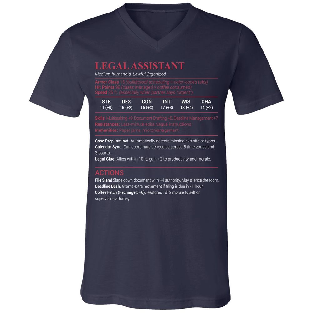 Legal Assistant Unisex V-Neck T-Shirt - Navy - 2