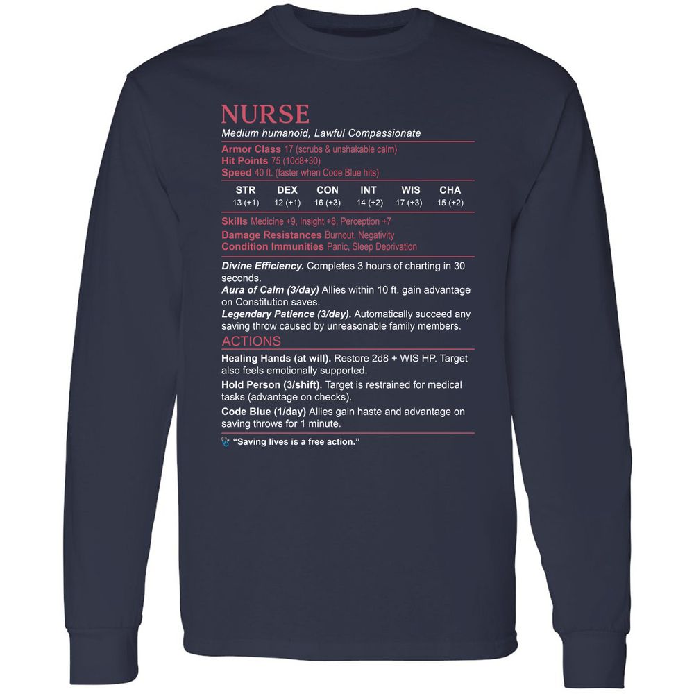 Nurse Stats 3 Long Sleeve T-Shirt - Navy - 2