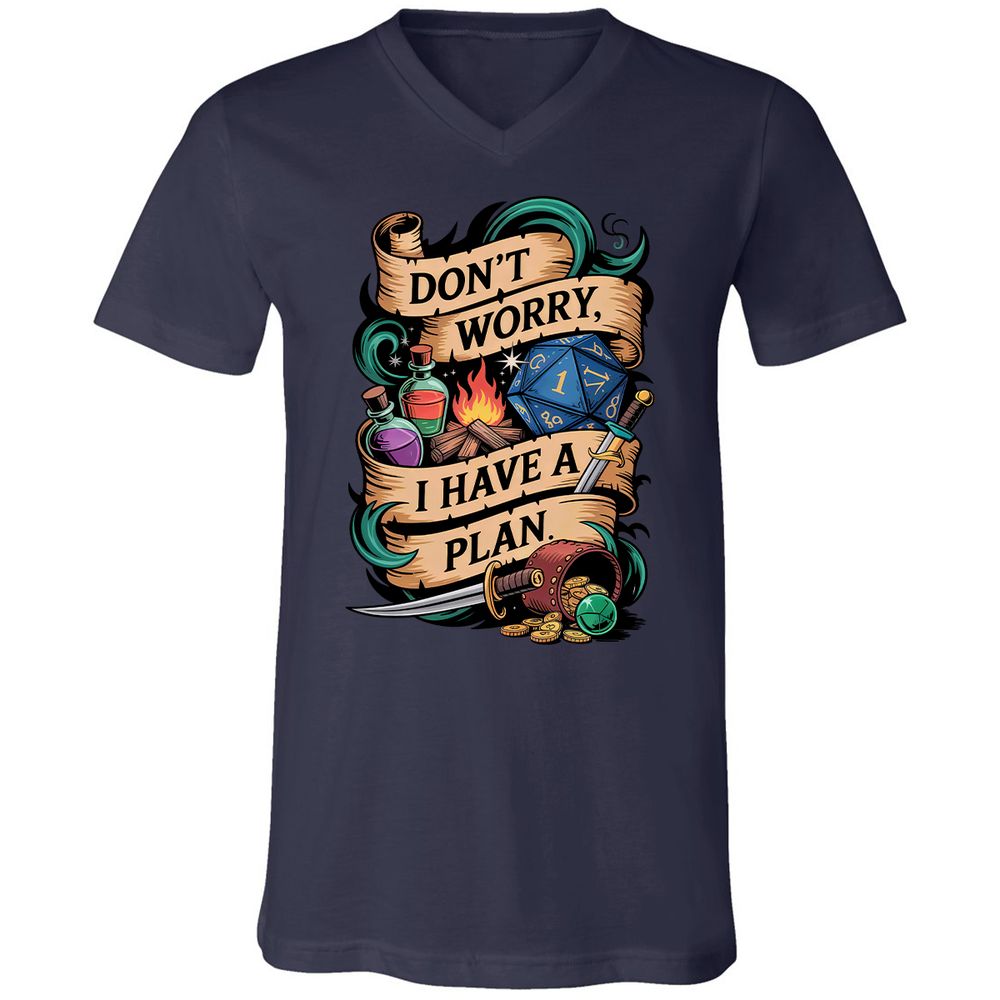 Don't Worry I Have A Plan Unisex V-Neck T-Shirt - Navy - 2