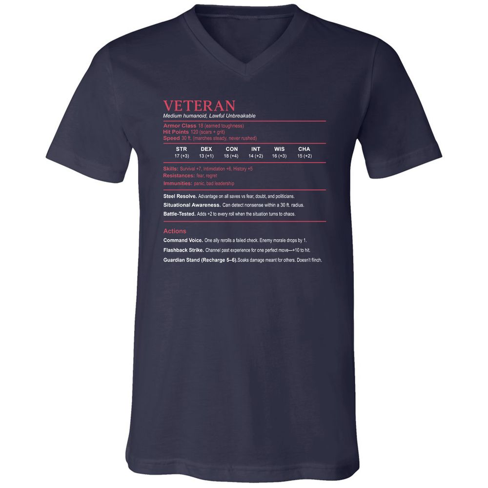 Veteran Stats Unisex V-Neck T-Shirt - Navy - 2