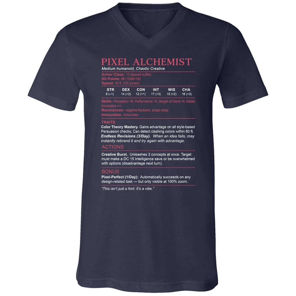 Designer Stats (Pixel Alchemist) Unisex V-Neck T-Shirt - Navy - 2