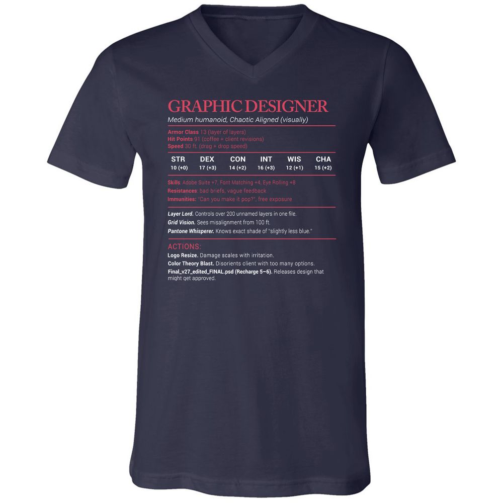 Graphic Designer Stats Unisex V-Neck T-Shirt - Navy - 2
