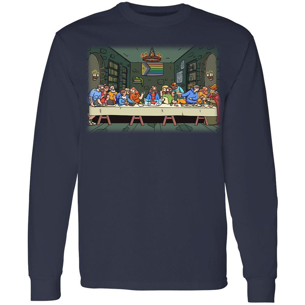 DnD Characters Pride Themed The Last Supper Shirt Long Sleeve T-Shirt - Navy - 2