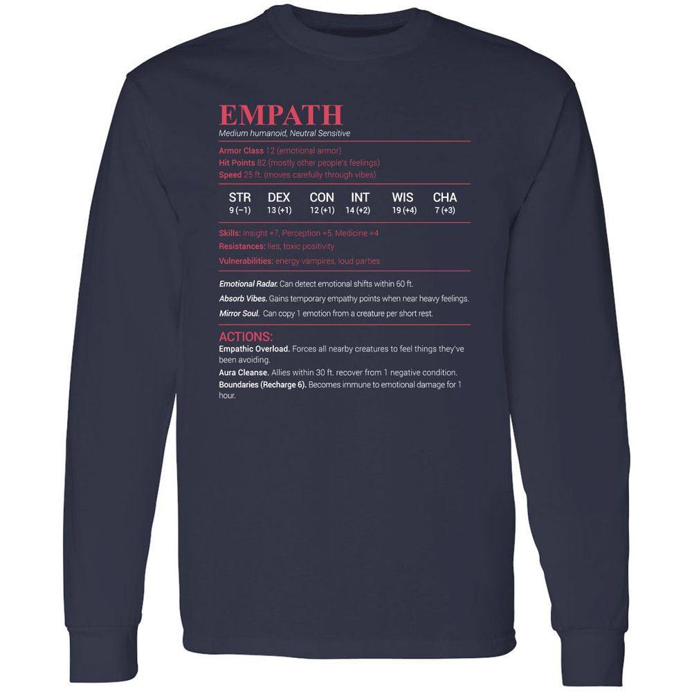 Empath Stats Long Sleeve T-Shirt - Navy - 2