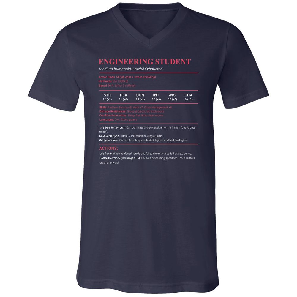 Engineering Student Unisex V-Neck T-Shirt - Navy - 2