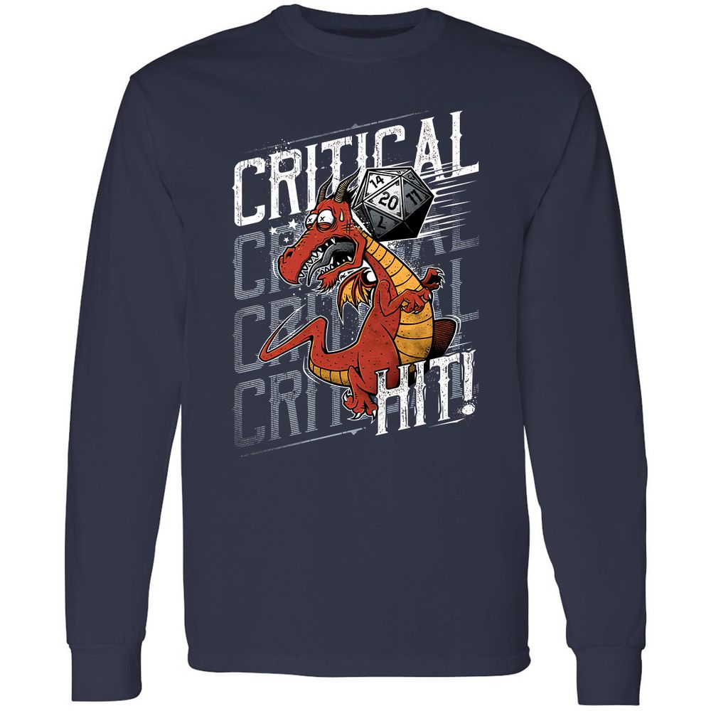 Funny Dragon Critical Hit Long Sleeve T-Shirt - Navy - 2