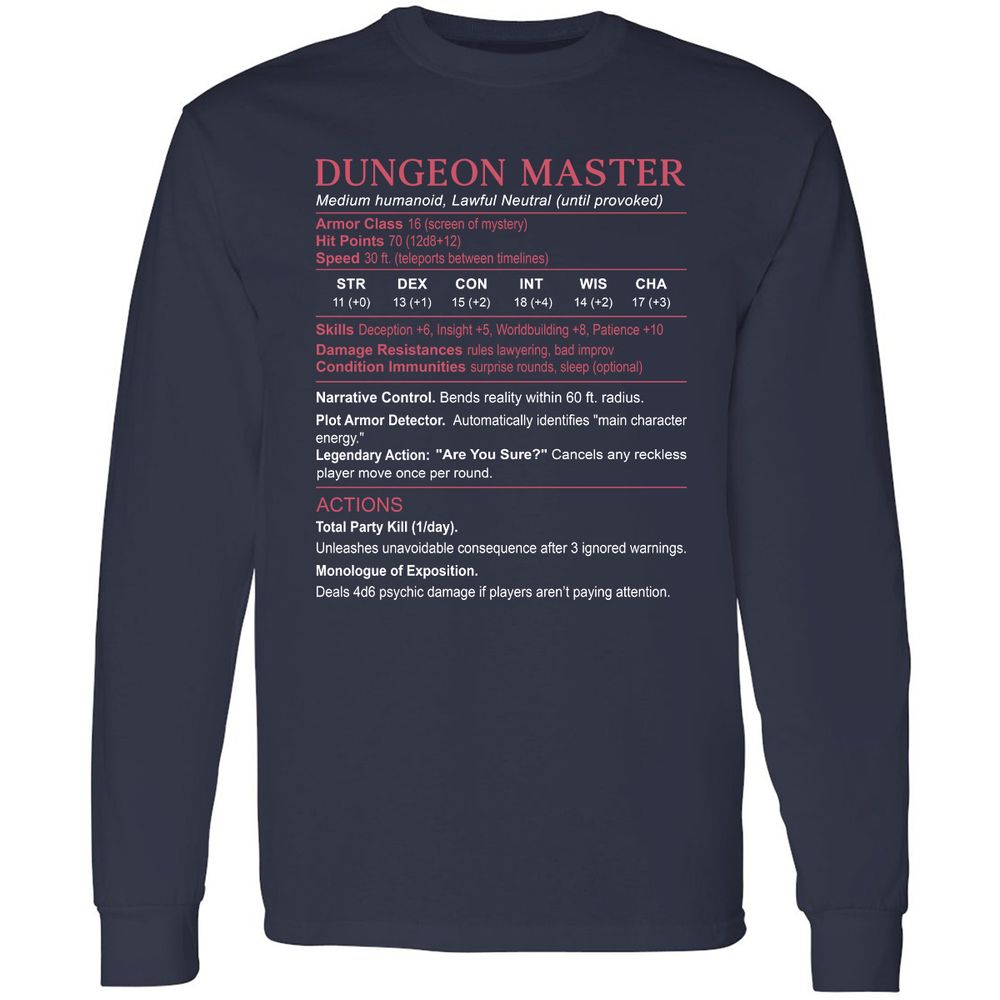 Dungeon Master Stats Long Sleeve T-Shirt - Navy - 2