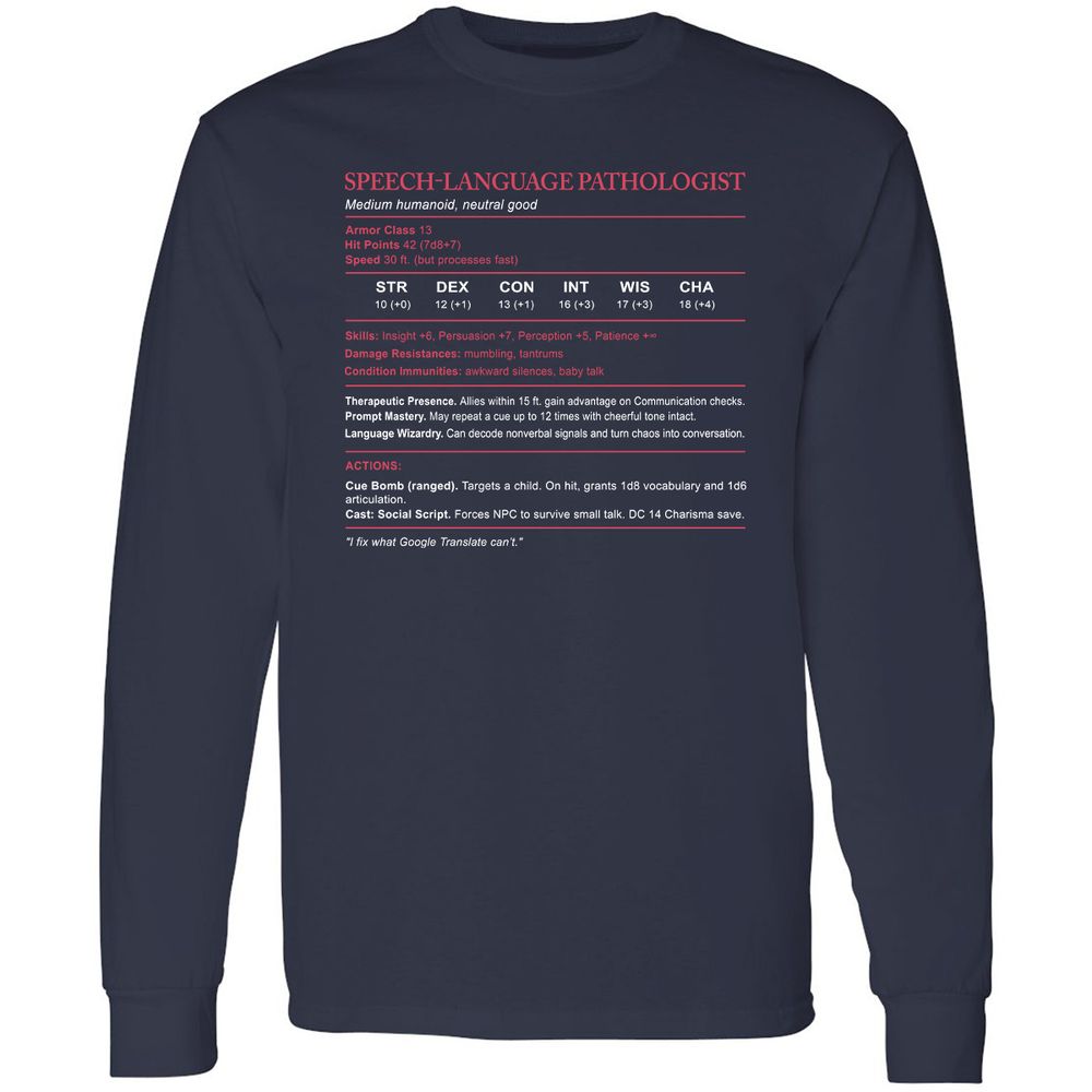 Speech Language Pathologist Stats Long Sleeve T-Shirt - Navy - 2