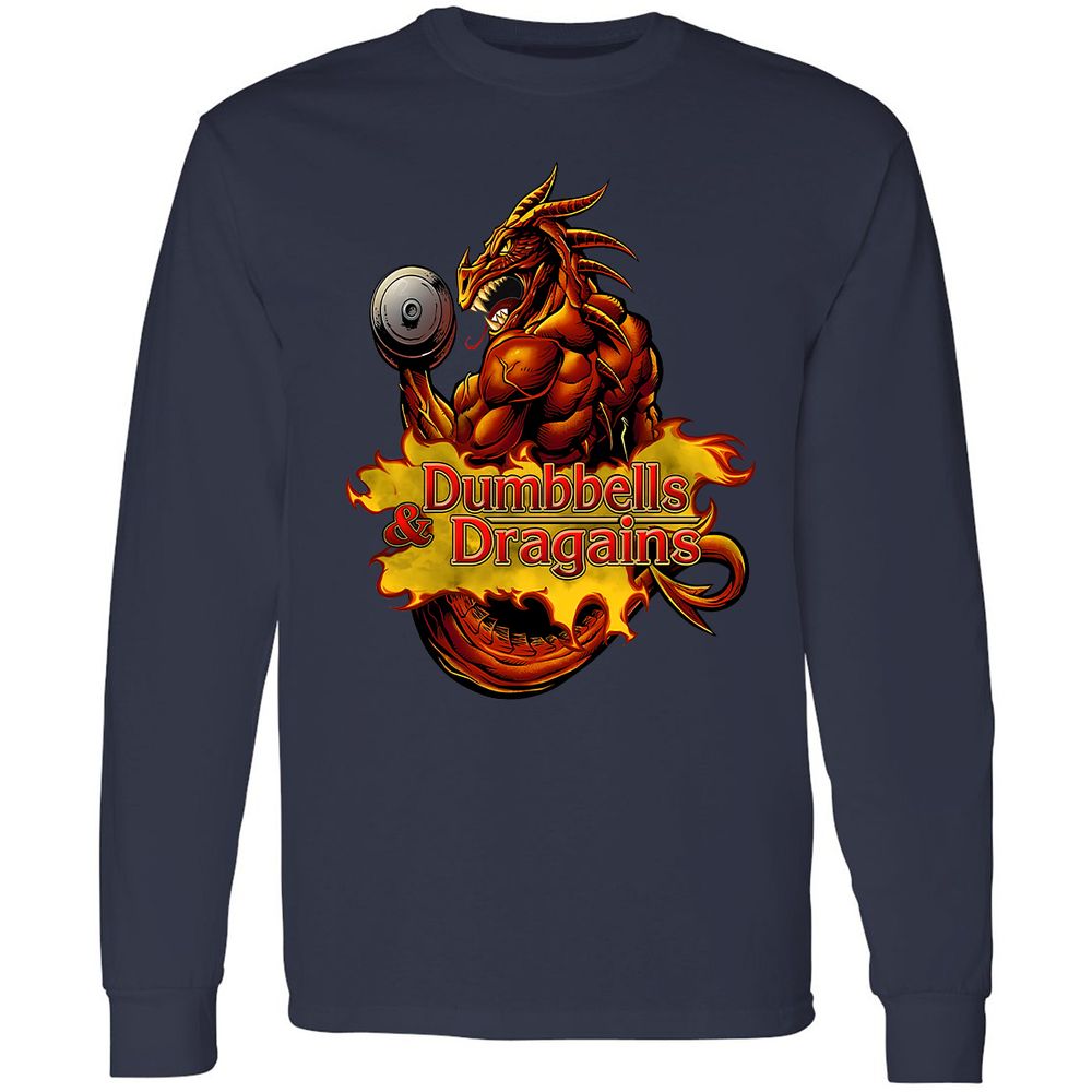 Dumbbells & Dragains Long Sleeve T-Shirt - Navy - 2