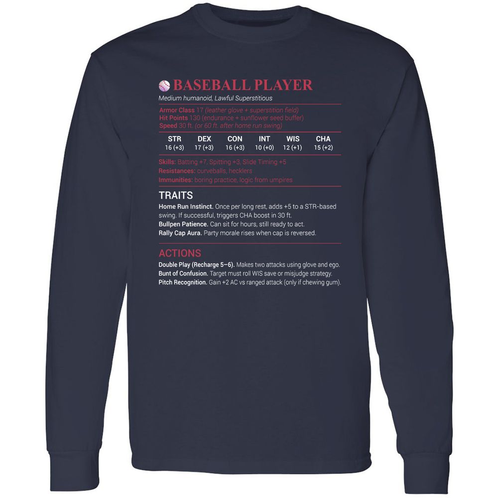 Baseball Player Long Sleeve T-Shirt - Navy - 2