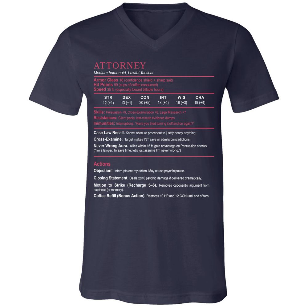 Attorney Unisex V-Neck T-Shirt - Navy - 2