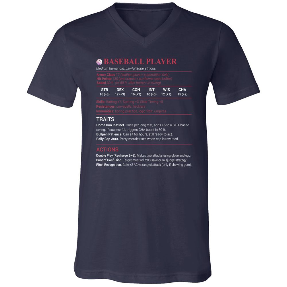 Baseball Player Unisex V-Neck T-Shirt - Navy - 2