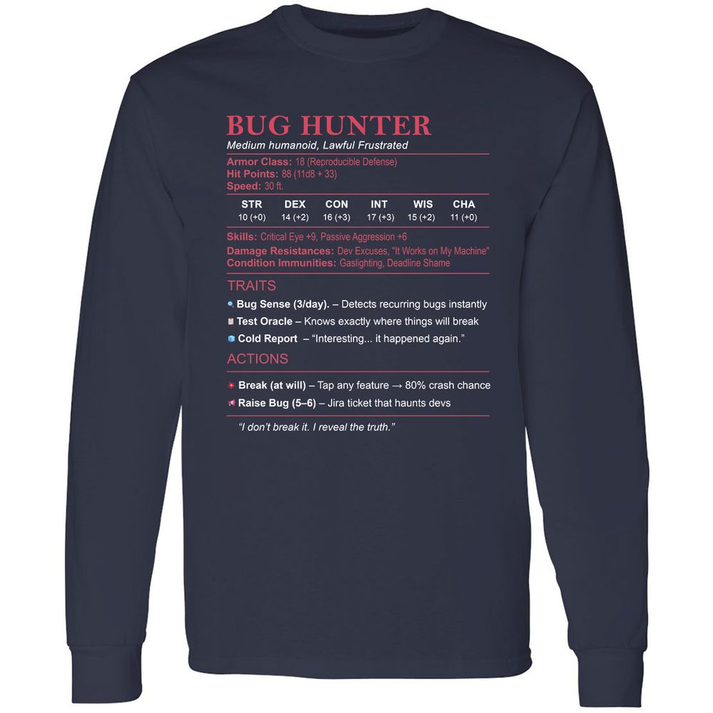 Tester Stats (Bug Hunter) Long Sleeve T-Shirt - Navy - 2