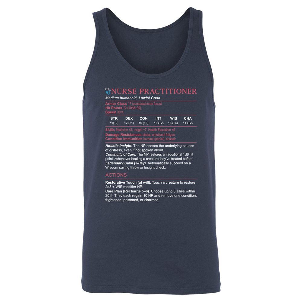 Nurse Practitioner Stats Unisex Jersey Tank - Navy - 2