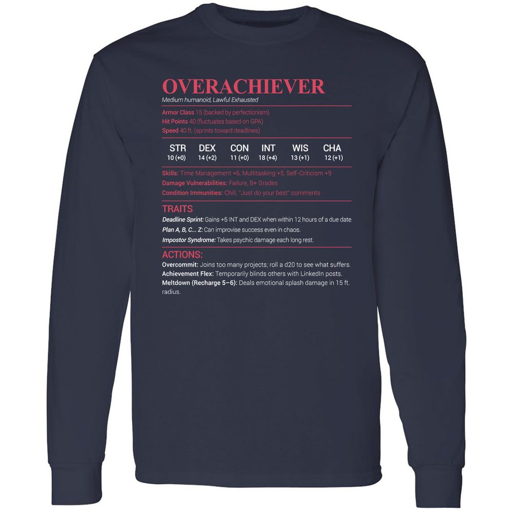 Overachiever Long Sleeve T-Shirt - Navy - 2