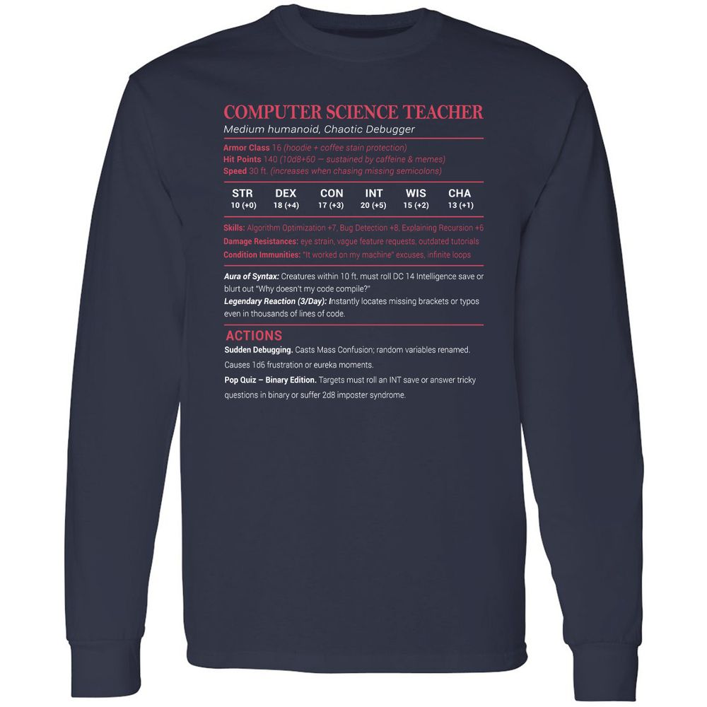 Computer Science Teacher Long Sleeve T-Shirt - Navy - 2
