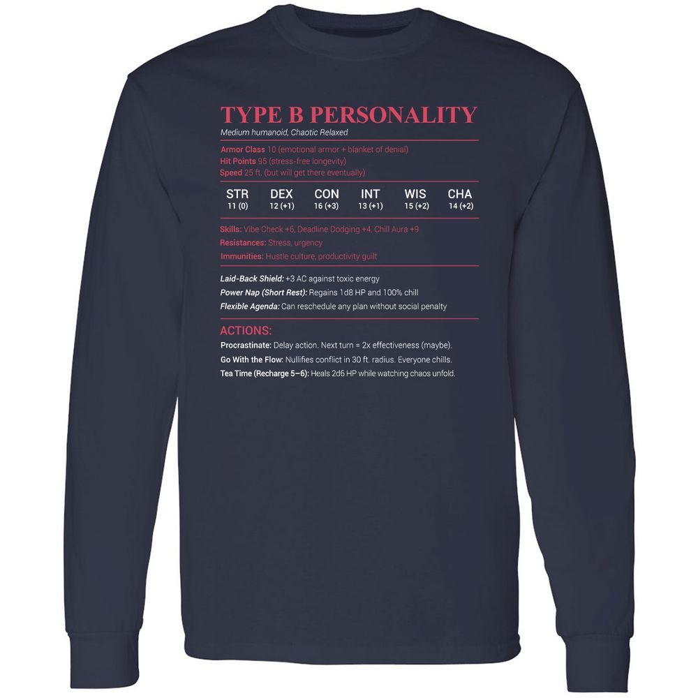 Type B Stats Long Sleeve T-Shirt - Navy - 2