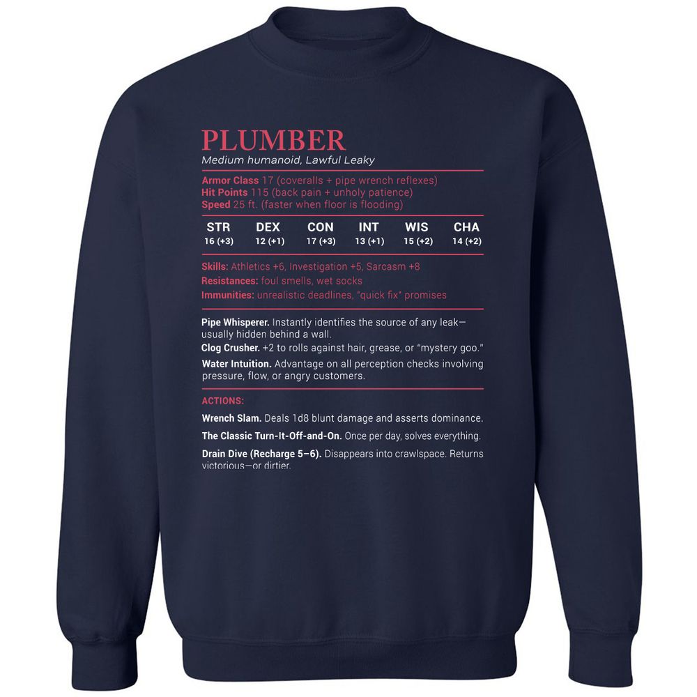 Plumber Stats Classic Unisex Sweatshirt - Navy - 2