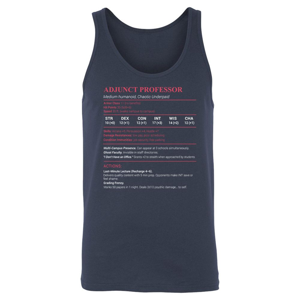 Adjunct Professor Stats Unisex Jersey Tank - Navy - 2