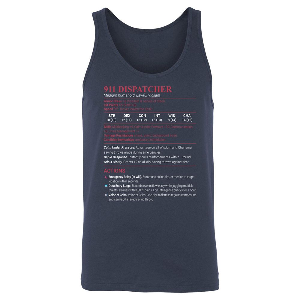 911 Dispatcher Unisex Jersey Tank - Navy - 2