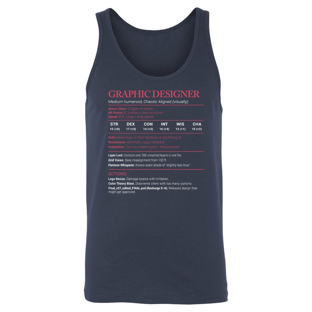 Graphic Designer Stats Unisex Jersey Tank - Navy - 2