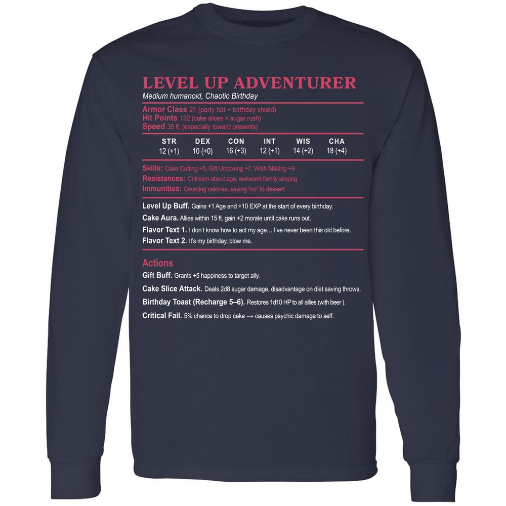 Level Up Adventurer Long Sleeve T-Shirt - Navy - 2