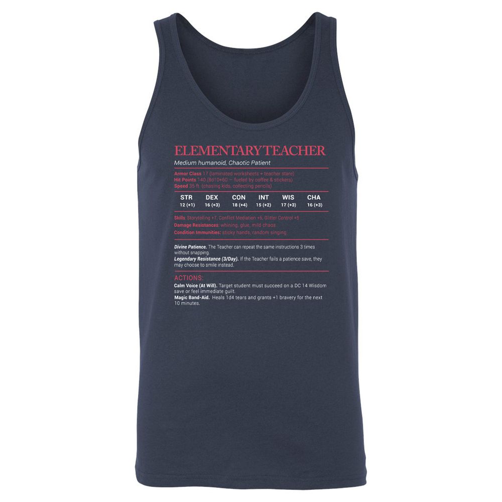 Elementary Teacher Stats Unisex Jersey Tank - Navy - 2