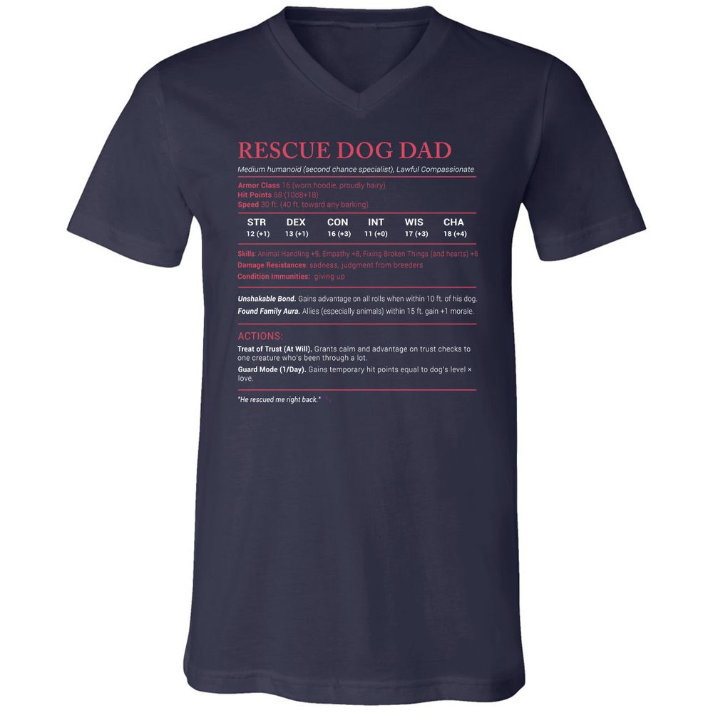 Rescue Dog Dad Stats Unisex V-Neck T-Shirt - Navy - 2