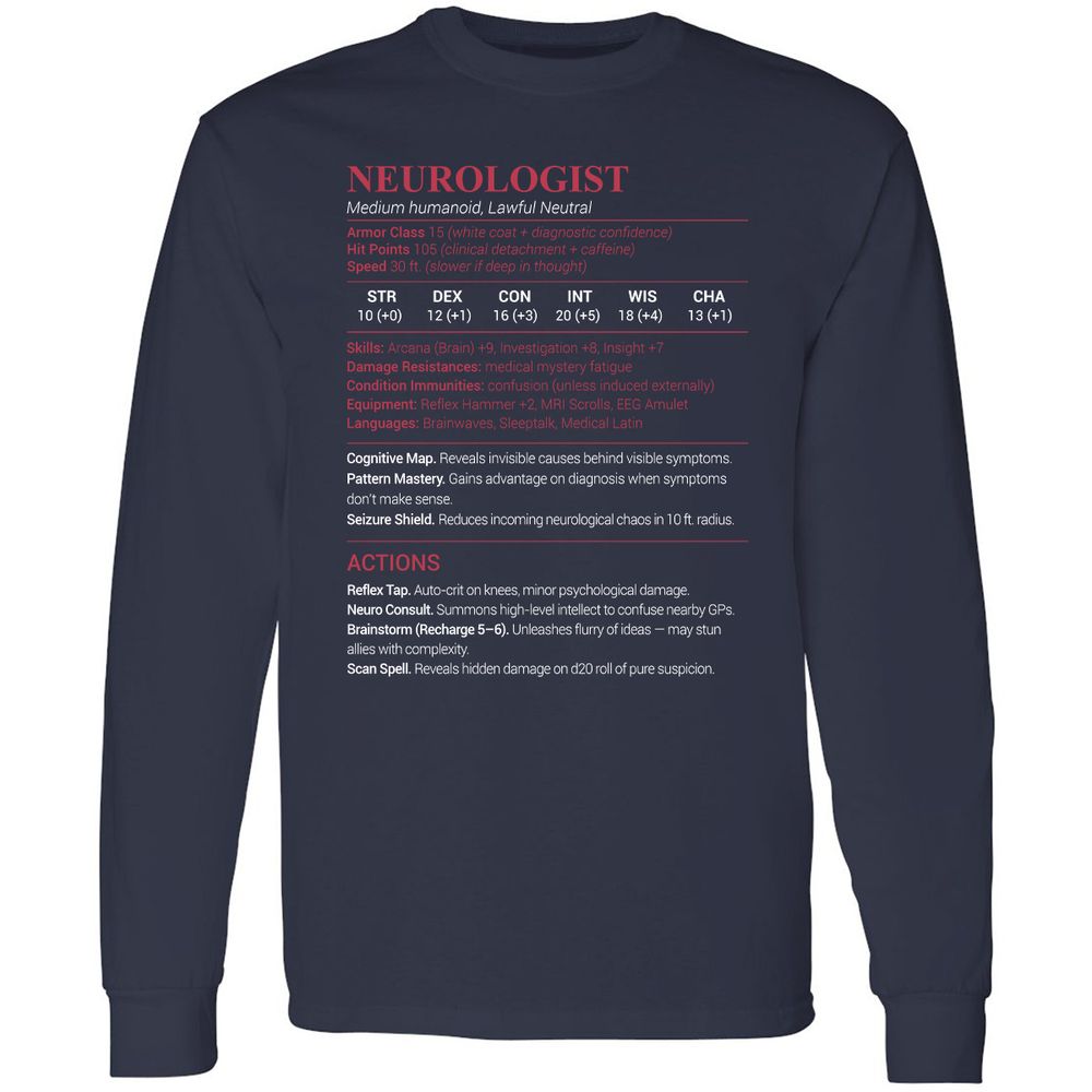 Neurologist Stats Long Sleeve T-Shirt - Navy - 2