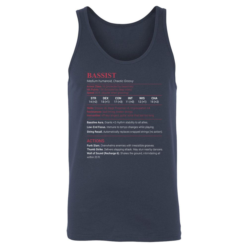 Bassist Stats Unisex Jersey Tank - Navy - 2