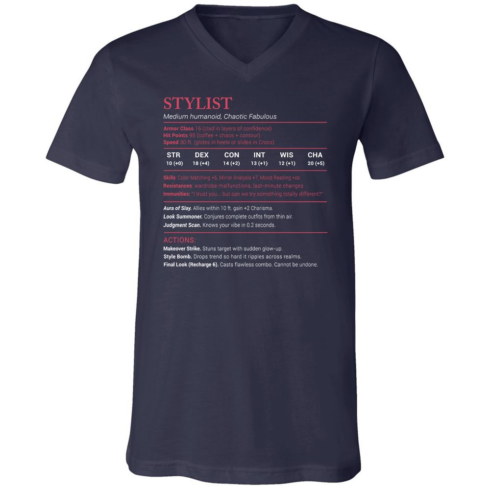 Stylist Stats Unisex V-Neck T-Shirt - Navy - 2