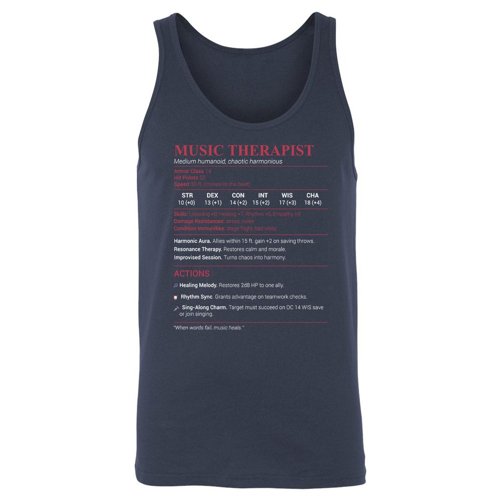 Music Therapist Unisex Jersey Tank - Navy - 2