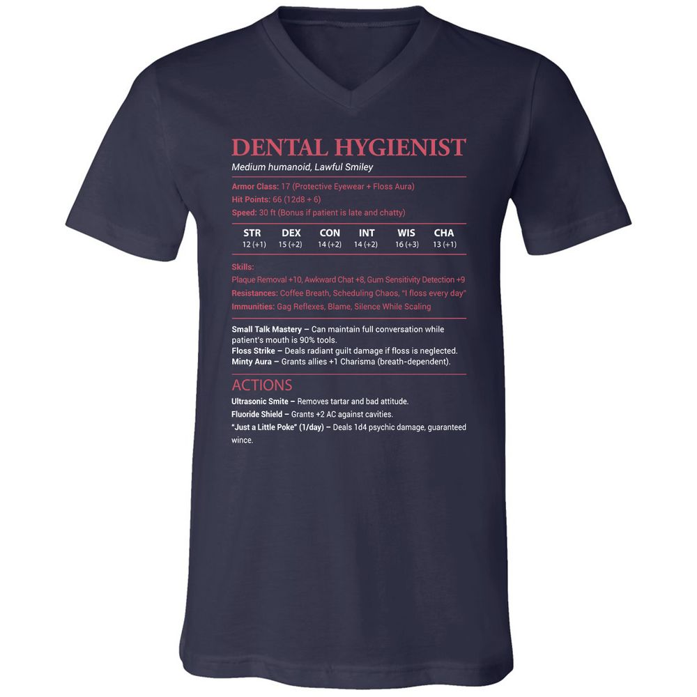 Dental Hygienist Unisex V-Neck T-Shirt - Navy - 2