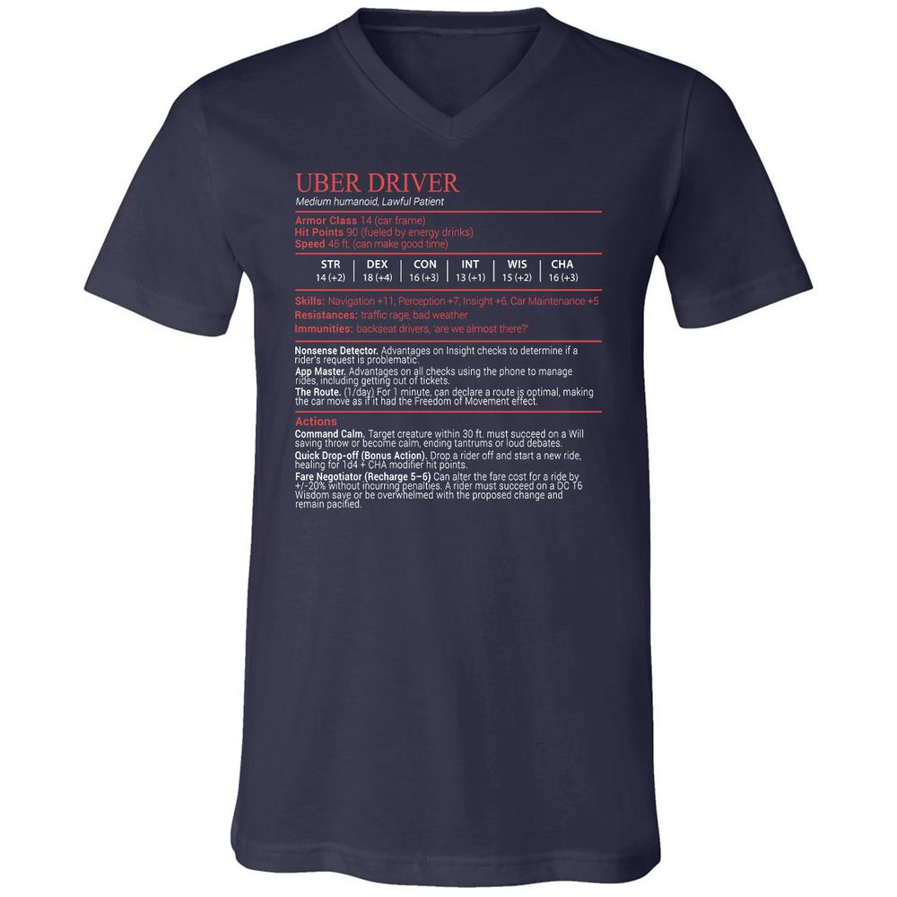 Uber Driver Stats Block Unisex V-Neck T-Shirt - Navy - 2