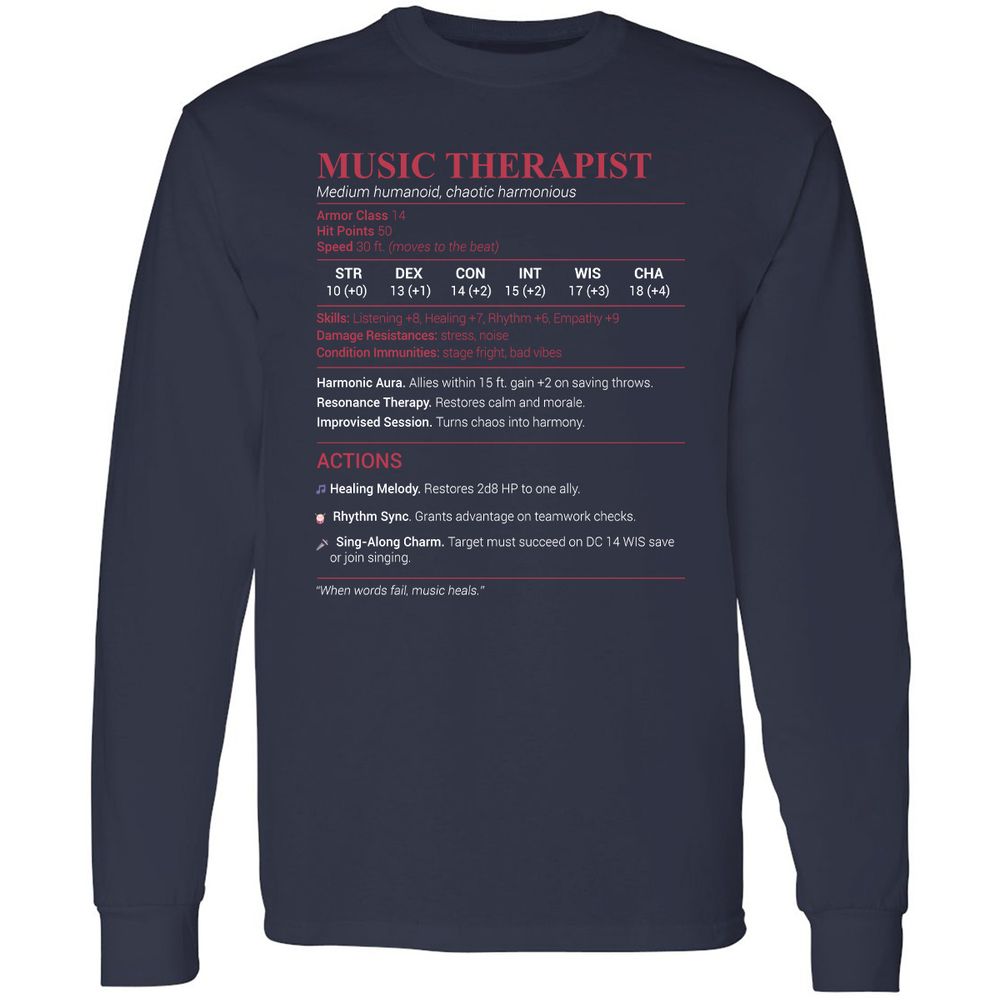 Music Therapist Long Sleeve T-Shirt - Navy - 2