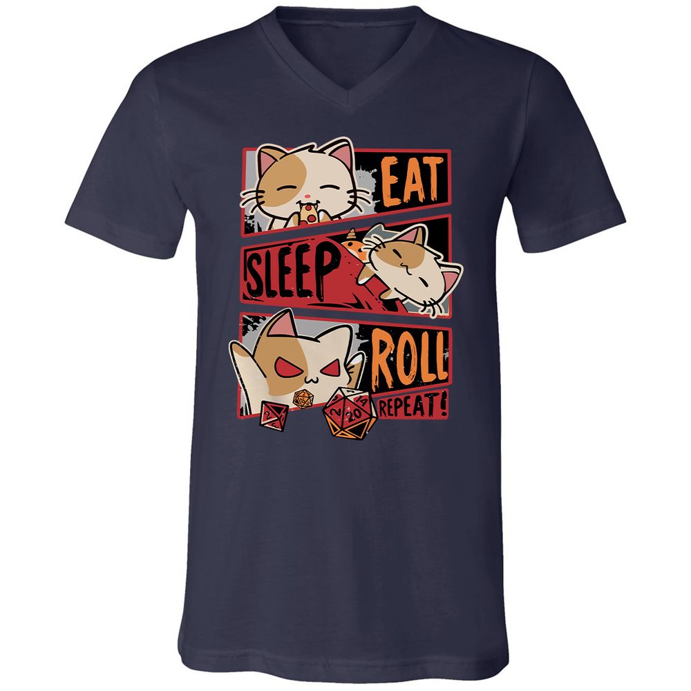 Eat Sleep Roll Repeat Unisex V-Neck T-Shirt - Navy - 2