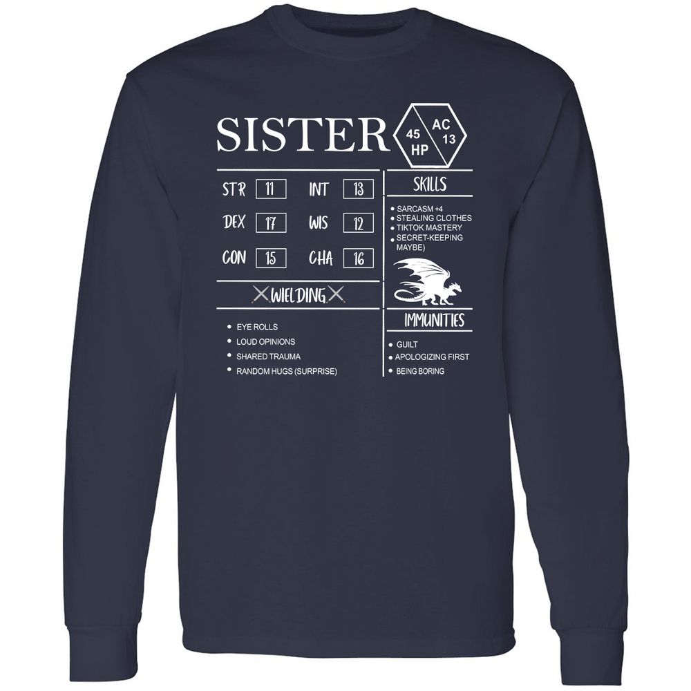 Sister Stats Long Sleeve T-Shirt - Navy - 2