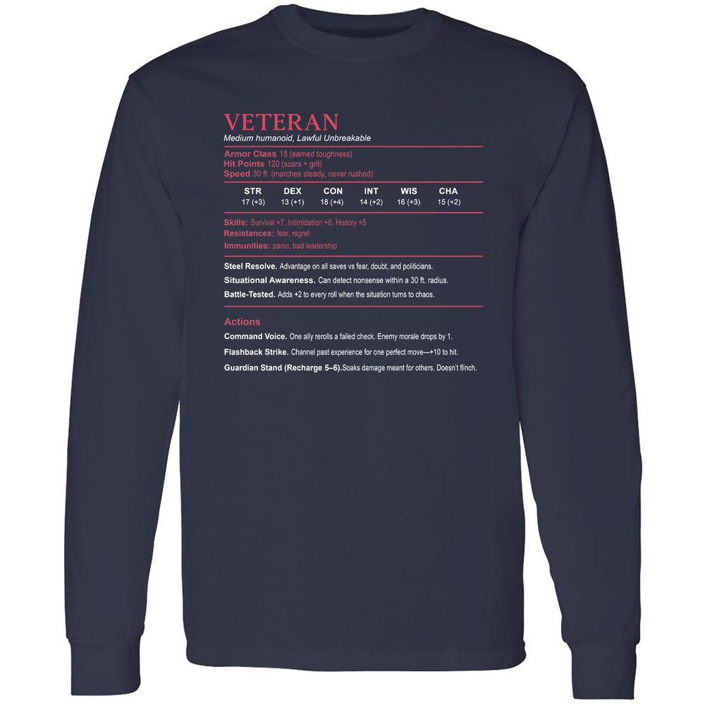 Veteran Stats Long Sleeve T-Shirt - Navy - 2