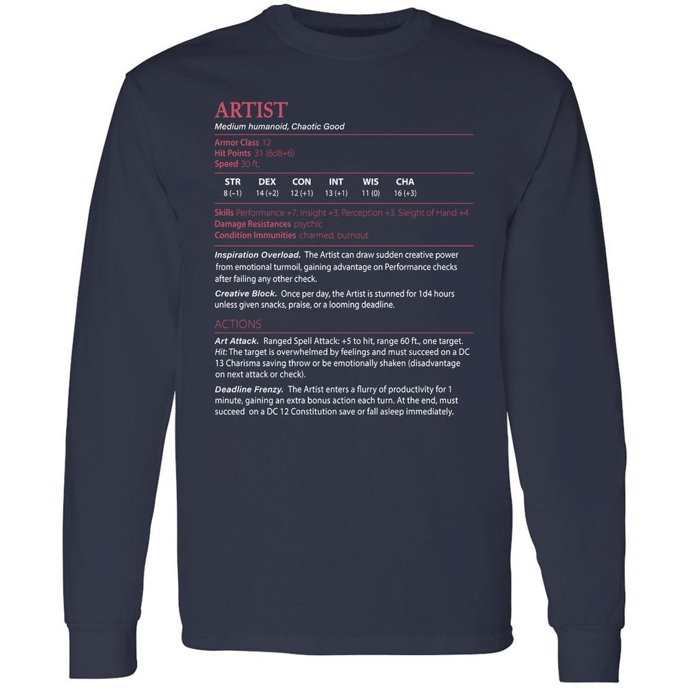 Artist Stats Long Sleeve T-Shirt - Navy - 2
