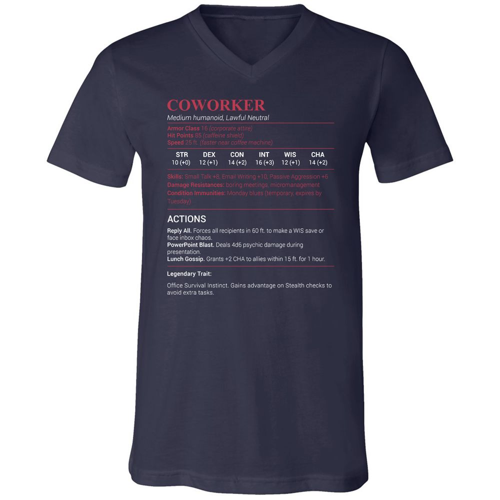 Coworker Stats Unisex V-Neck T-Shirt - Navy - 2