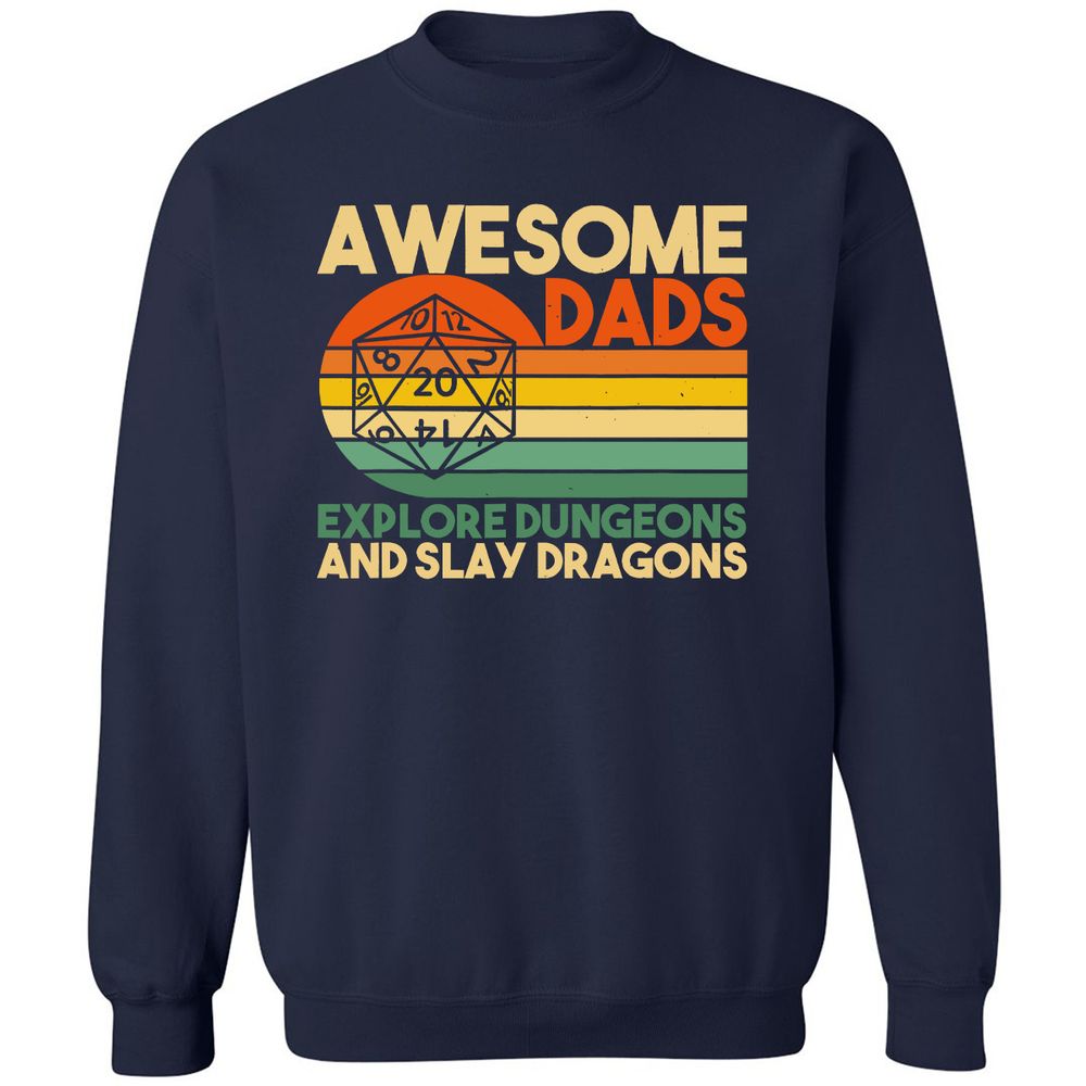 Awesome Dad Explore Dungeons Slay Dragons Classic Unisex Sweatshirt - Navy - 2