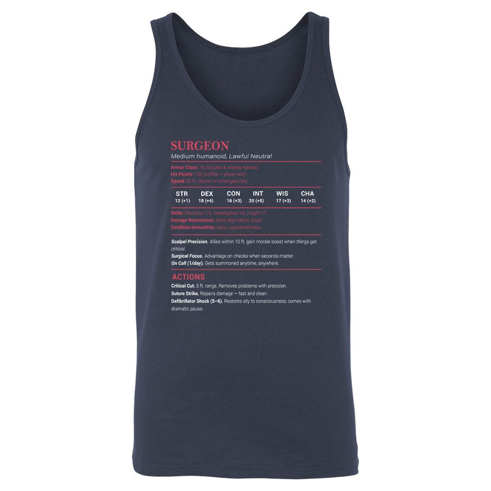 Surgeon Stats Unisex Jersey Tank - Navy - 2