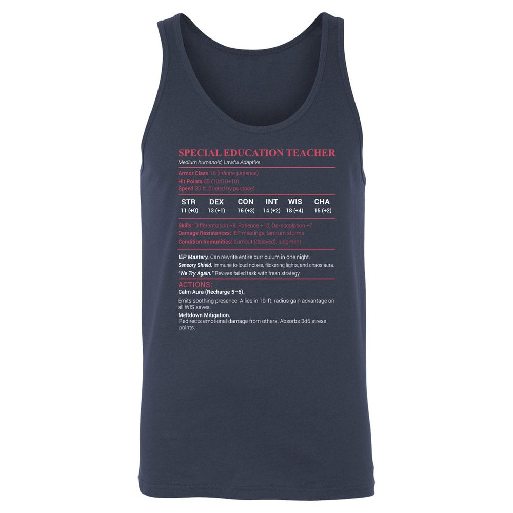 Special Edu Stats Unisex Jersey Tank - Navy - 2