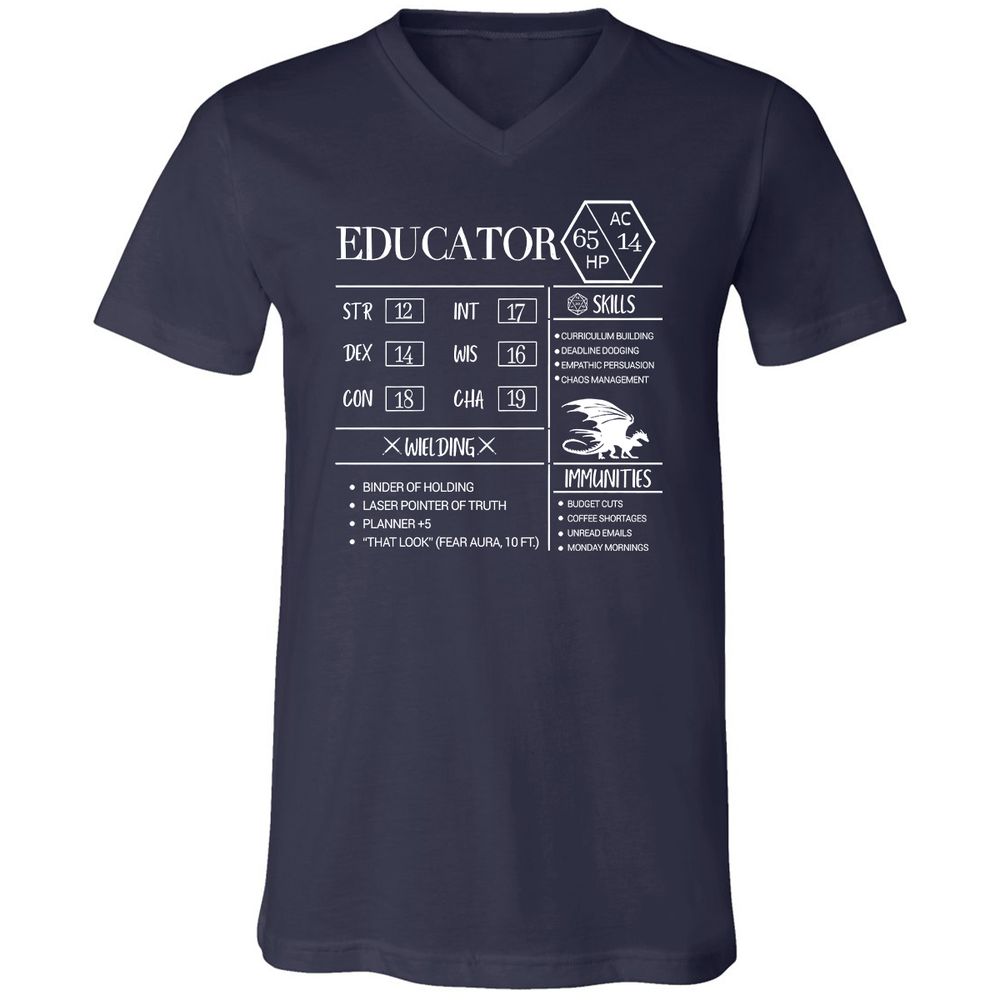 Educator New Unisex V-Neck T-Shirt - Navy - 2