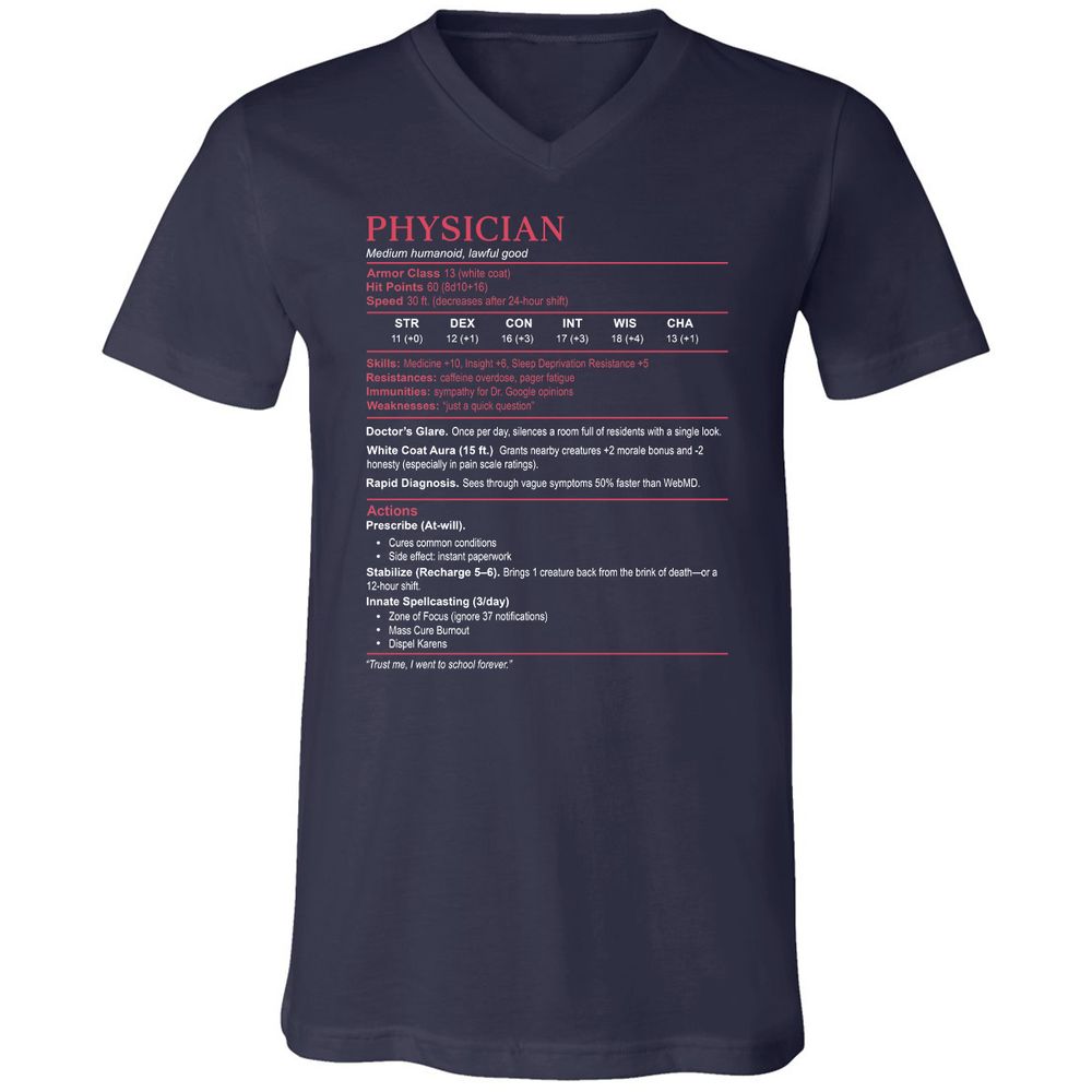 Physician Stats Unisex V-Neck T-Shirt - Navy - 2