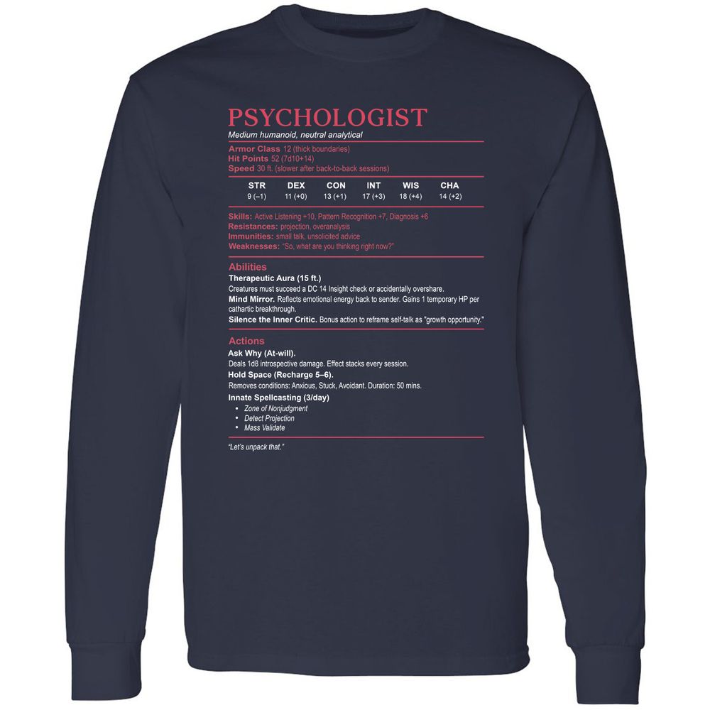 Psychologist Stats Long Sleeve T-Shirt - Navy - 2